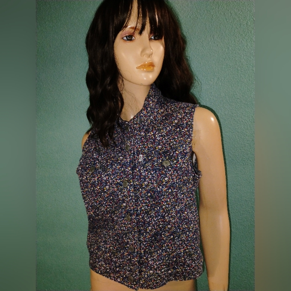 Levi's Women's Denim Paint Splatter Button Down  Speckled Jean Vest Size M